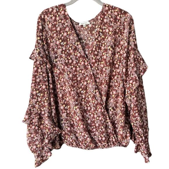 Max Studio Floral Long Sleeve Blouse Maroon Size XL - Picture 1 of 5